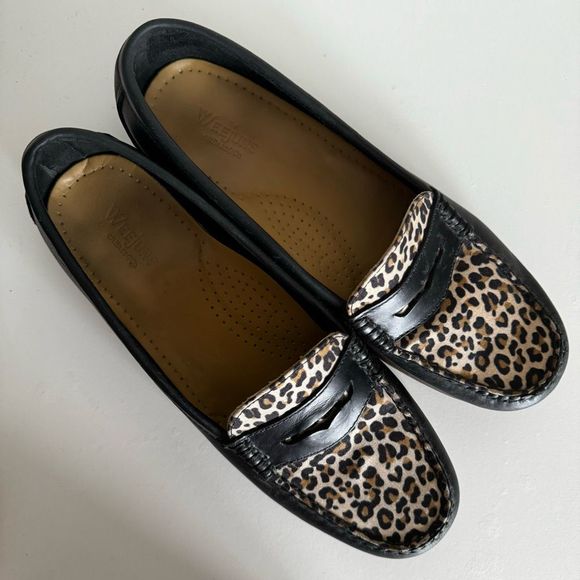 Vintage Black Leather Leopard Weejuns Penny Loafers  8 - Picture 5 of 9